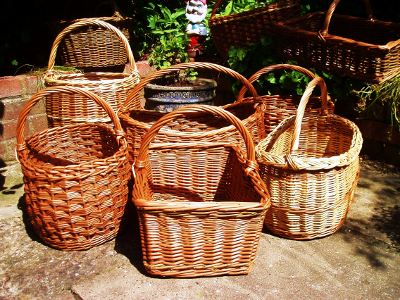 Variety of willow shopping baskets